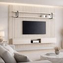 Ver imagem 1 de Painel para TV Ripado 280cm com Nicho Prateleira 100% MDF Luna Dourado Casa Lar Shop