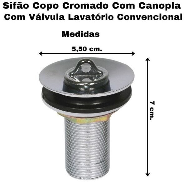 Sifão Sanfonado Com Copo Flexível Universal Cromado + Válvula Ralo Lavatório Metal Cromado 7/8 - 4