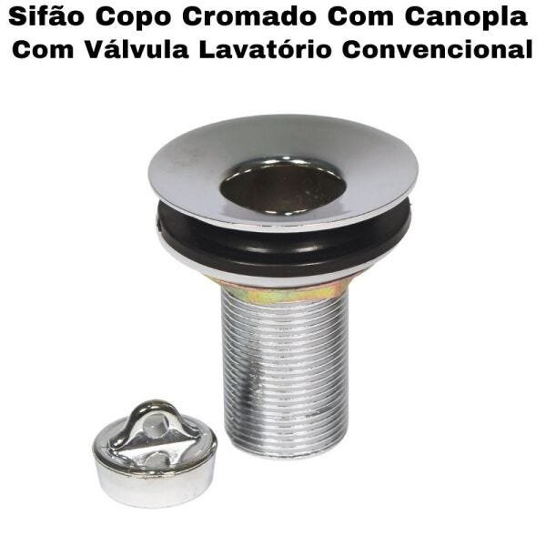 Sifão Sanfonado Com Copo Flexível Universal Cromado + Válvula Ralo Lavatório Metal Cromado 7/8 - 5