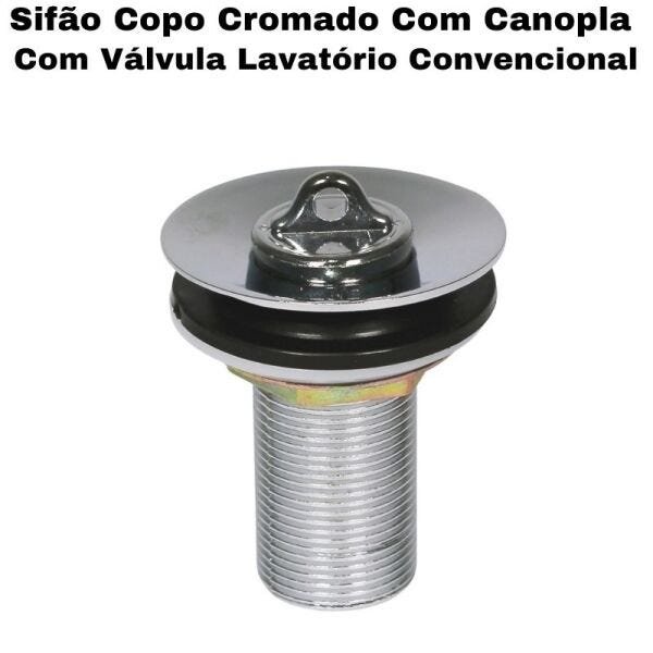 Sifão Sanfonado Com Copo Flexível Universal Cromado + Válvula Ralo Lavatório Metal Cromado 7/8 - 3