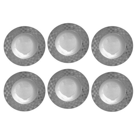 Conjunto Com 6 Pratos Fundos Porcelana Super White Vera Silver 22X4Cm