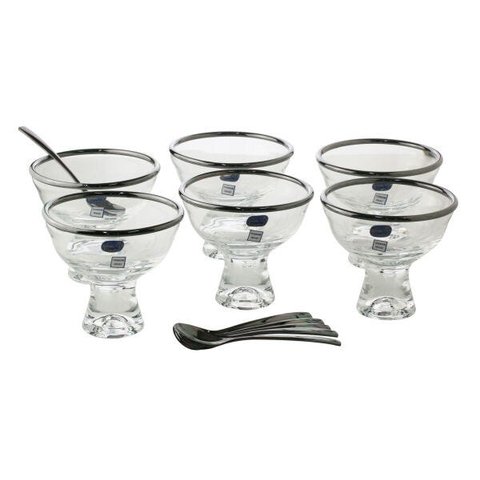 Conjunto Com 6 Bowls De Vidro E 6 Colheres De Inox Para Sobremesa Vera Black