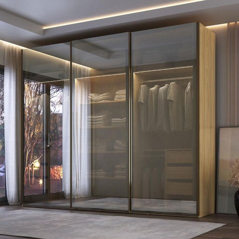 Guarda Roupa Casal 274cm 3 Portas Reflecta com Led 100% Mdf Cor:olmo
