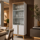 Ver imagem 1 de Cristaleira Liz 4 Portas Vidro Moderna Sala de Jantar Mdf Led Embutido Cozinha Madeira Buffet Mdp:of