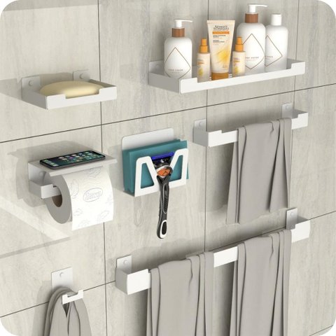 Kit Acessórios Para Banheiro 7 Peças Branco ELG