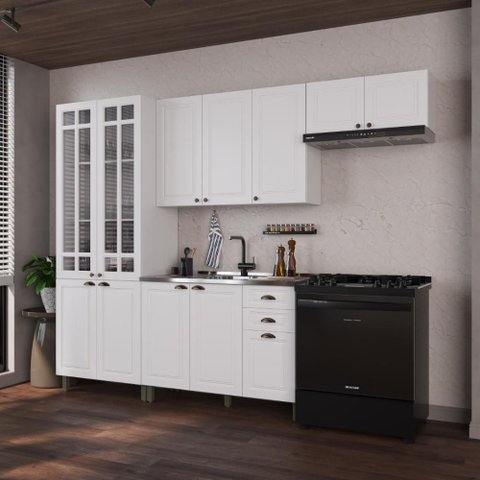 Armário de Cozinha Modulada Compacta Fidelitá Nara 100% MDF 4 Peças 280cm 12 Portas 2 Gavetas sem