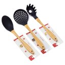 Ver imagem 1 de Conjunto 3 Utensílios De Cozinha Silicone Cabo Madeira Preto Wellmix