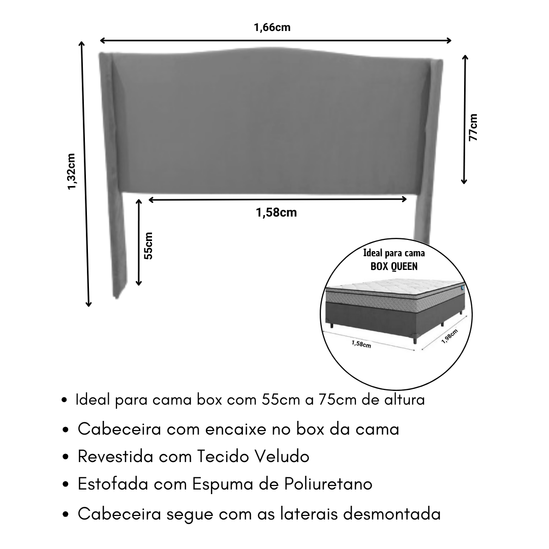 Cabeceira Luna com Abas Queen 1,58m na Cor Off White - 2