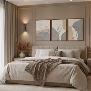 Kit 3 Quadros Casal Linhas Curvas Moldura:tabaco