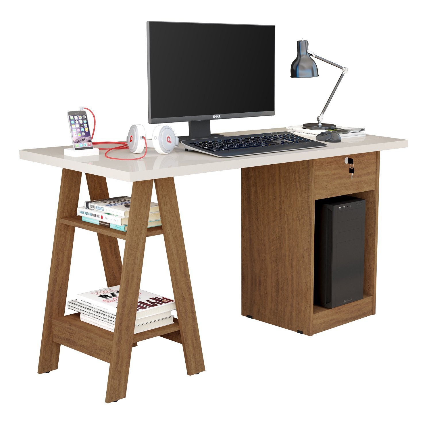 Mesa De Estudo Bali OffWhite/Canela Para Quarto/Escritório/HomeOffice - 3