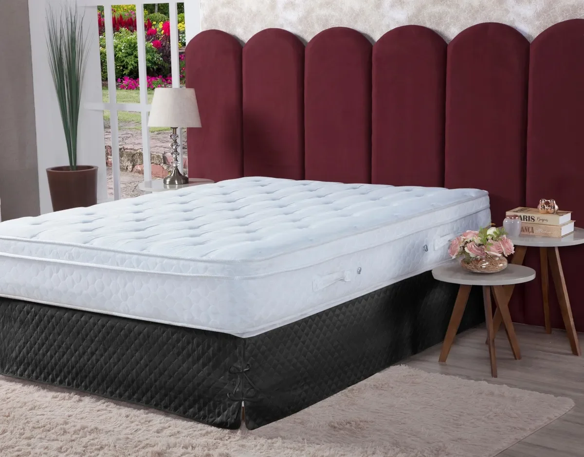 Saia Babado Para Cama Box Super King Matelada Com Detalhes Preta - 2