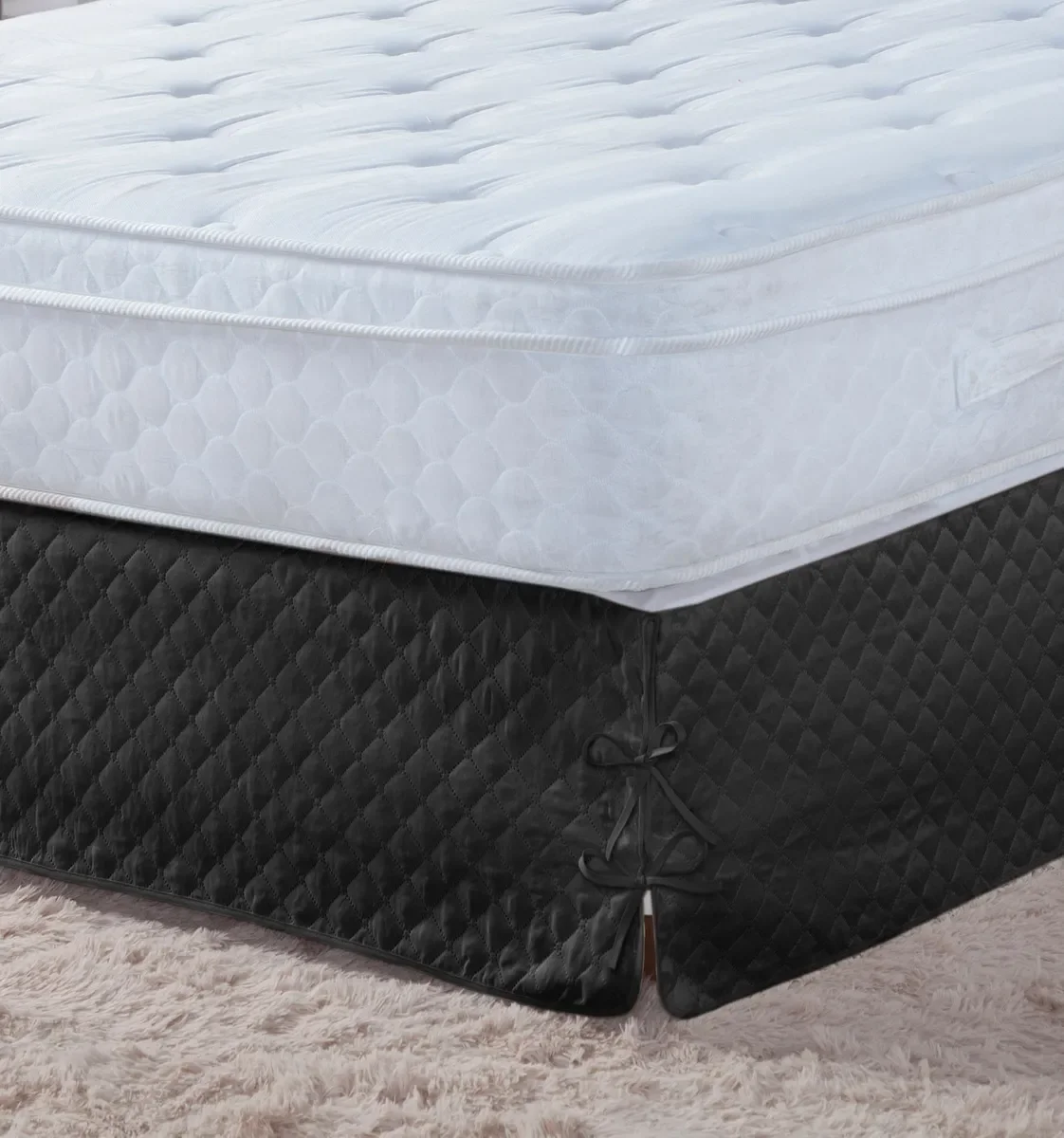 Saia Babado Para Cama Box Super King Matelada Com Detalhes Preta - 1
