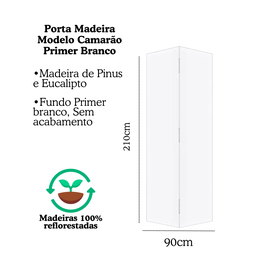 Kit Porta Camarão 0,90x2,10m Primer + Kit Ferragens Completo Branco - 6
