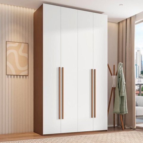 Guarda-Roupa Solteiro com 4 Portas e 3 Gavetas 137,5cm Multimóveis Crrui-GRP120 Madeirado/Branco