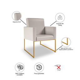 Kit 10 Poltronas Moderna Courino 3 Cores- Base Ferro Dourado - Bege - 4