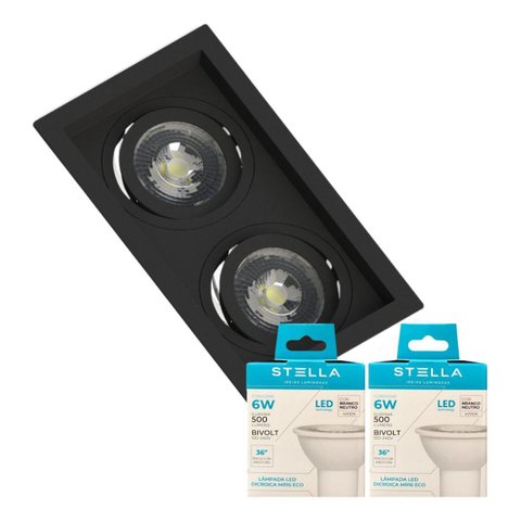 Spot Embutido Duplo Recuado Mr16 Branco/preto + 2 Lâmpada Mr16 6w Stella 3000k 4000k 5000k Cor:preto