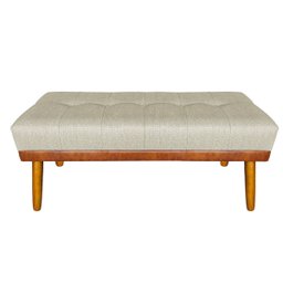 Banco Estofado Roma 120cm Courissimo Nozes/linho Bege - Inova Decorações - 2