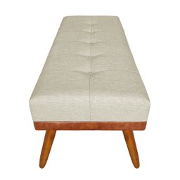 Banco Estofado Roma 120cm Courissimo Nozes/linho Bege - Inova Decorações - 3