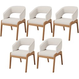 Kit 05 Cadeiras de Jantar e Estar Living Estofada Lince L02 Linho Cru - Lyam Decor - 1