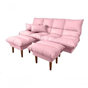 Sofá Cama Andorra com Banqueta Corano 3 Lugares Reclinável Império Rosa 309