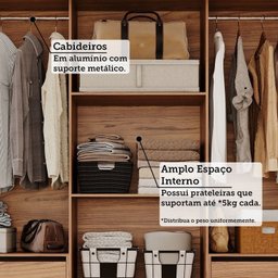 Guarda-Roupa Casal 3 Portas de Correr com Espelho e Pés 199cm 100% MDF Roma Espresso Móveis - 9