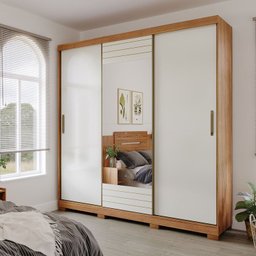 Guarda-Roupa Casal 3 Portas de Correr com Espelho e Pés 199cm 100% MDF Roma Espresso Móveis - 2