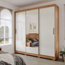 Ver imagem 1 de Guarda-Roupa Casal 3 Portas de Correr com Espelho e Pés 199cm 100% MDF Roma Espresso Móveis Bege/Cinamomo/Off White