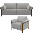 Ver imagem 1 de Kit Sofá 3 Lugares Sala Estar 222 com Poltrona Stefan Pés Madeira M03 Linho Cinza - Lyam Decor