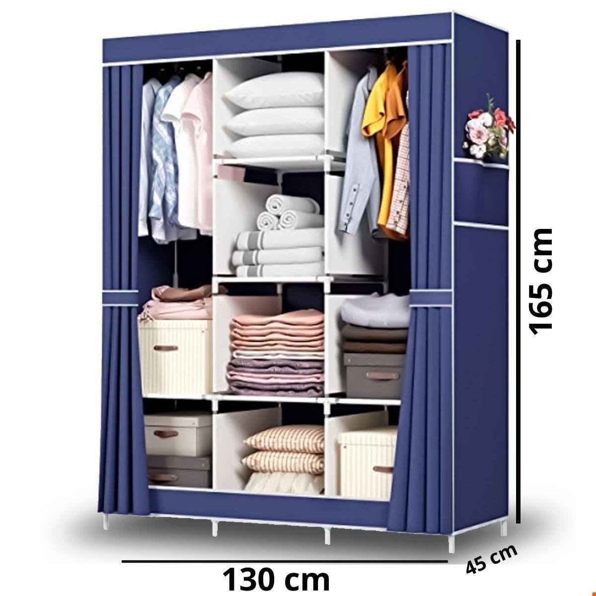 Guarda Roupa Dobrável Organizador Portátil Armário Azul - 2