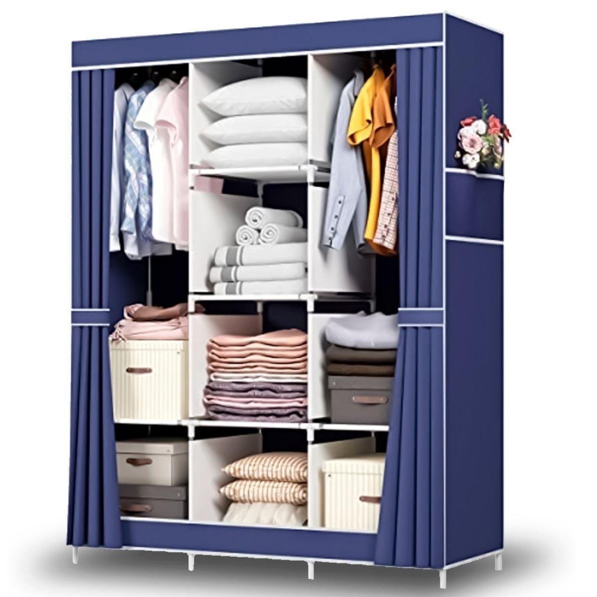 Guarda Roupa Dobrável Organizador Portátil Armário Azul