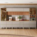 Ver imagem 1 de Cozinha Completa Modulada 370cm x 218,5cm Aéreo MDF Tq e Crt 8 Peças Proença Bege/Nogueira/Nude Prime