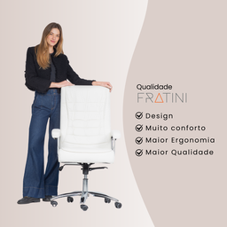 Cadeira de Escritório Ergonômica Giratória Couro Presidente Molas Califórnia Fratini Branco - 6
