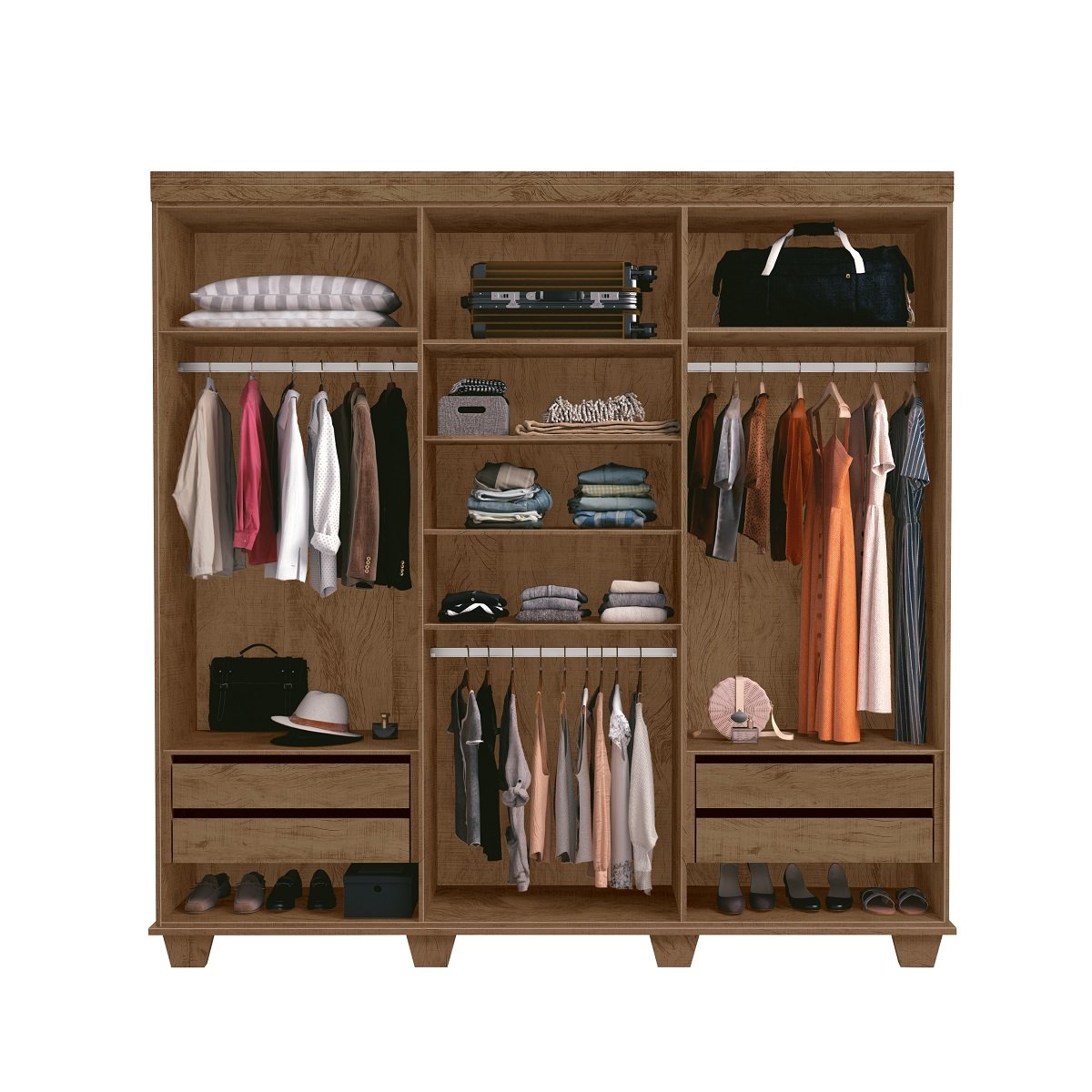 Roupeiro Casal 6 portas 4 gavetas 100% MDF Havaí Teka/OffWhite