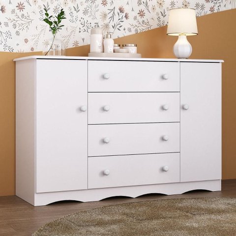 Cômoda Infantil 125cm 2 Portas e 4 Gavetas Realeza Multimóveis Mp4455 Branco
