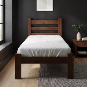 Cama Solteiro com Colchão Madeira Maciça Reforçada Castanho