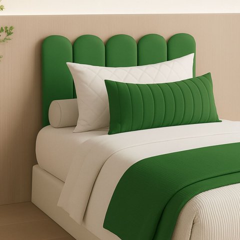 Cabeceira Solteiro Design Nuvem 45cm 5 Placas em Suede Macio:verde