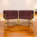 Ver imagem 7 de Kit 2 Poltronas Cadeira para Sala de Luna Suede Cores Base Dourada - Bordô, Suede