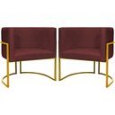 Ver imagem 1 de Kit 2 Poltronas Cadeira para Sala de Luna Suede Cores Base Dourada - Bordô, Suede