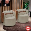 Ver imagem 1 de Kit 2 Poltrona Orgânica Base Giratória Maya Corino Nozes e Boucle Cinza Redonda Decorativa - Arkell