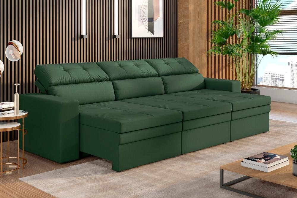 Sofá Retrátil e Reclinável 3 Lugares Malta 2,10 Velutex Verde