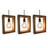 Kit 3 Luminárias de Teto Pendente Madeira Retângulo Vintage - 1