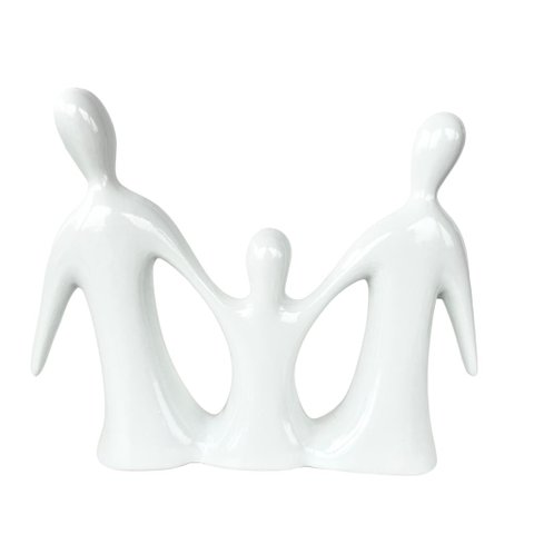 Enfeite Escultura Família de Cerâmica Decor na Cor Branca