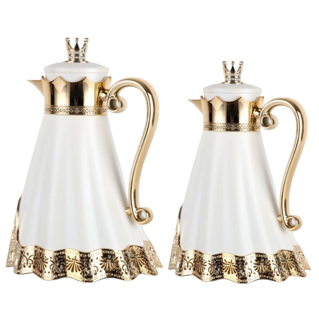 Dupla Garrafa Térmica Coroa Branca e Dourada | MadeiraMadeira
