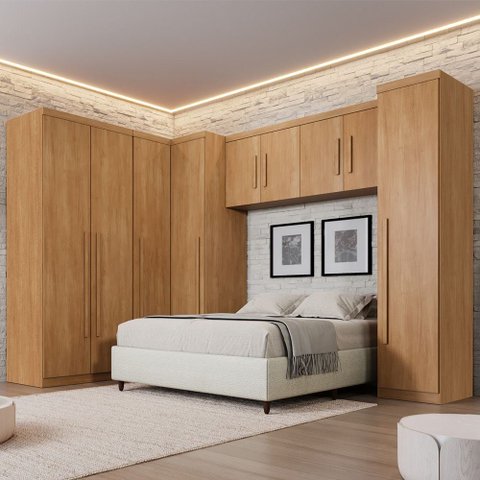 Guarda Roupa Modulado Dallas 5 Módulos 9 Portas de Bater 3 Gavetas