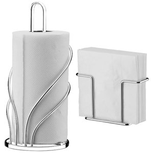 Kit Cozinha Suporte Rolo Papel Toalha C/ Porta Guardanapos de Bancada Cromado Future