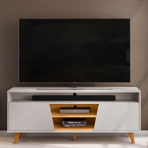 Rack para Sala de Estar TV 60 pol Pés Retrô Eva D05 Bali Cedro - Lyam Decor