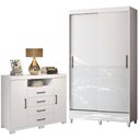 Ver imagem 1 de Guarda Roupa Solteiro com Cômoda Havana Master 2 Portas de Correr 4 Gavetas MDP Branco Brilho