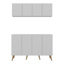Ver imagem 5 de Kit Bar Armário Aéreo e Aparador 4 Portas Retrô Multimóveis Mp1086 Branco/natural