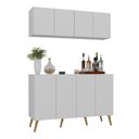 Ver imagem 1 de Kit Bar Armário Aéreo e Aparador 4 Portas Retrô Multimóveis Mp1086 Branco/natural