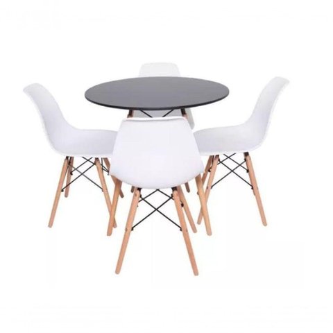 Conjunto Mesa De Jantar Eiffel 80cm Preta Com 4 Cadeiras Charles Eames Eiffel Wood Branca